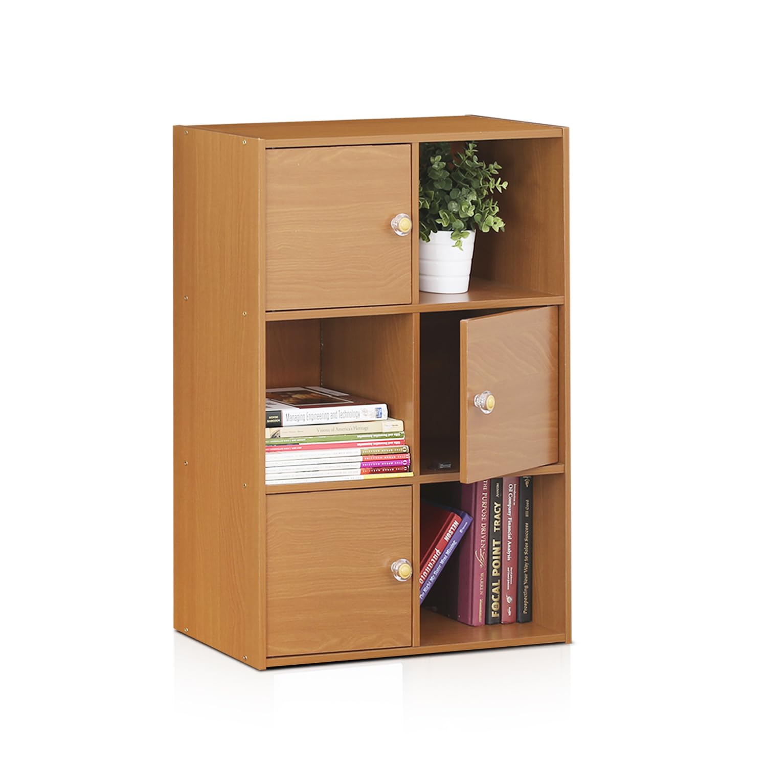 Furinno Pasir 3 Tier Shelf with 3 Door/Round Handle, Steam Beech