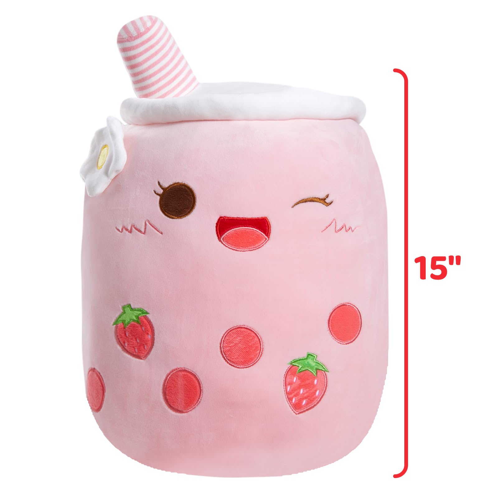 Athoinsu Light Up Strawberry Milky Tea Plush Pillow 15' Kawaii Stuffed Bubble Animal Toy With Led Lights Birthday Christmas Hol