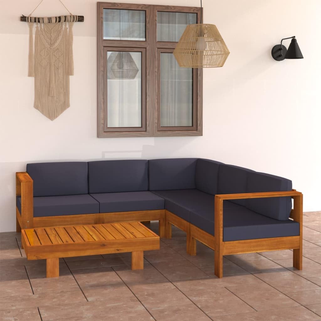 vidaXL Modern 6 Piece Acacia Wood Patio Lounge Set with Dark Gray Cushions - Comfortable Outdoor Furniture for Garden, Patio, or Balcony