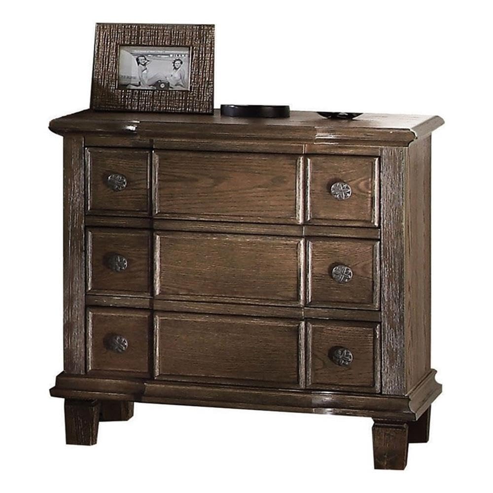 Acme Baudouin 3 Drawer Wooden Nightstand In Weathered Oak