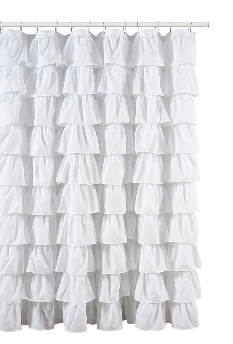 Ruffled White Fabric Shower Curtain