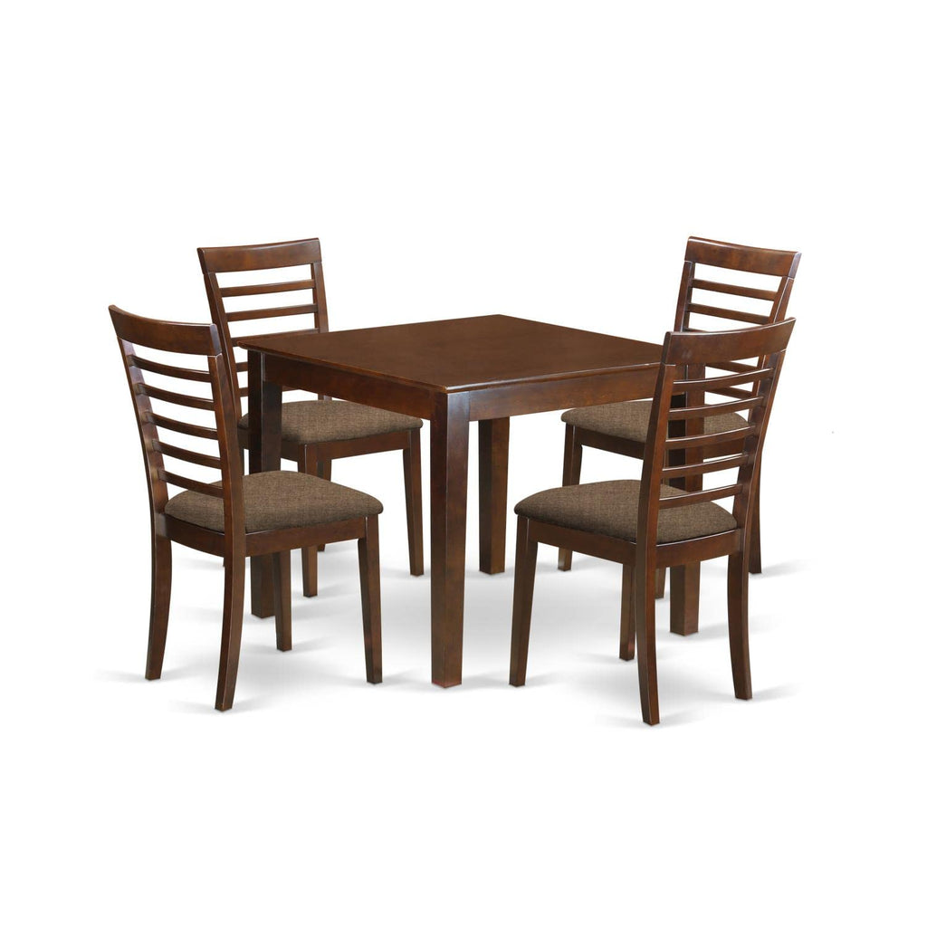 East West Furniture OXML5-MAH-C 5 Piece Set for 4 Includes a Square Kitchen Table and 4 Linen Fabric Dining Room Chairs, 36x36 Inch