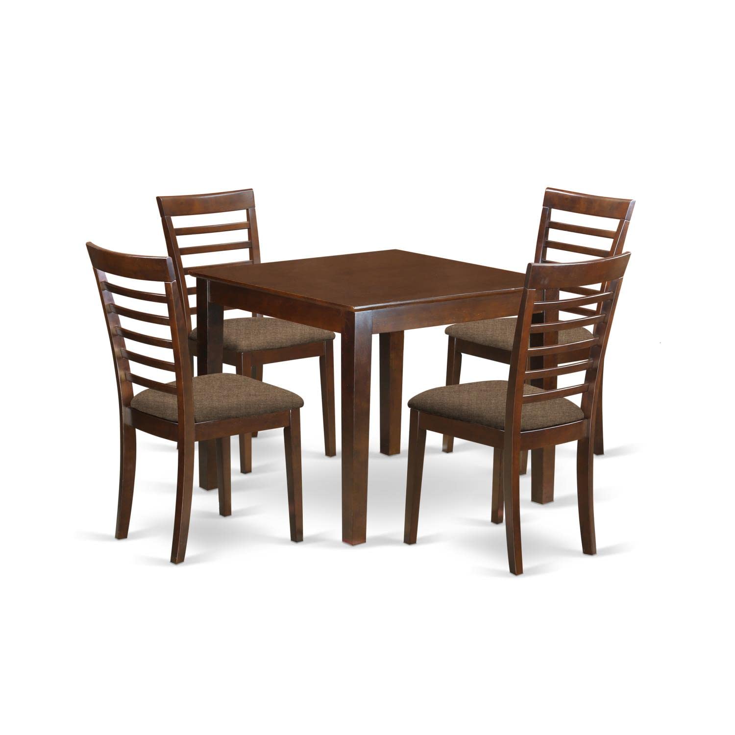 East West Furniture OXML5-MAH-C 5 Piece Set for 4 Includes a Square Kitchen Table and 4 Linen Fabric Dining Room Chairs, 36x36 Inch