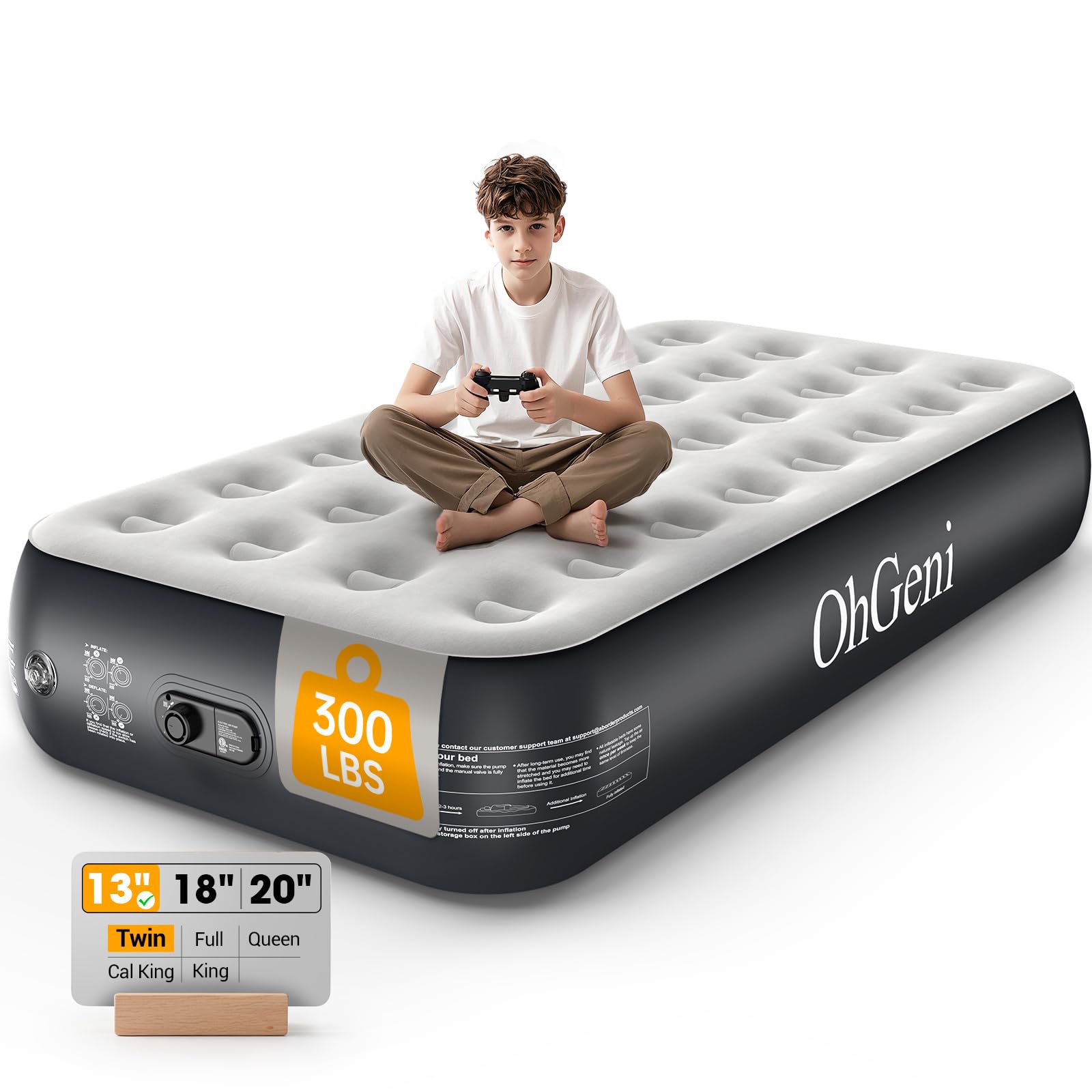 OhGeni Twin Air Mattress with Built in Pump, Camping Air Mattress with External Valve, Family Choice Award Winner, 13 Inflatable