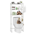 Simple Trending Over The Toilet Storage Rack With Toilet Paper Holder, Heavy Duty Metal 3 Tier Bathroom Organizer Shelf With 3 Hooks, White