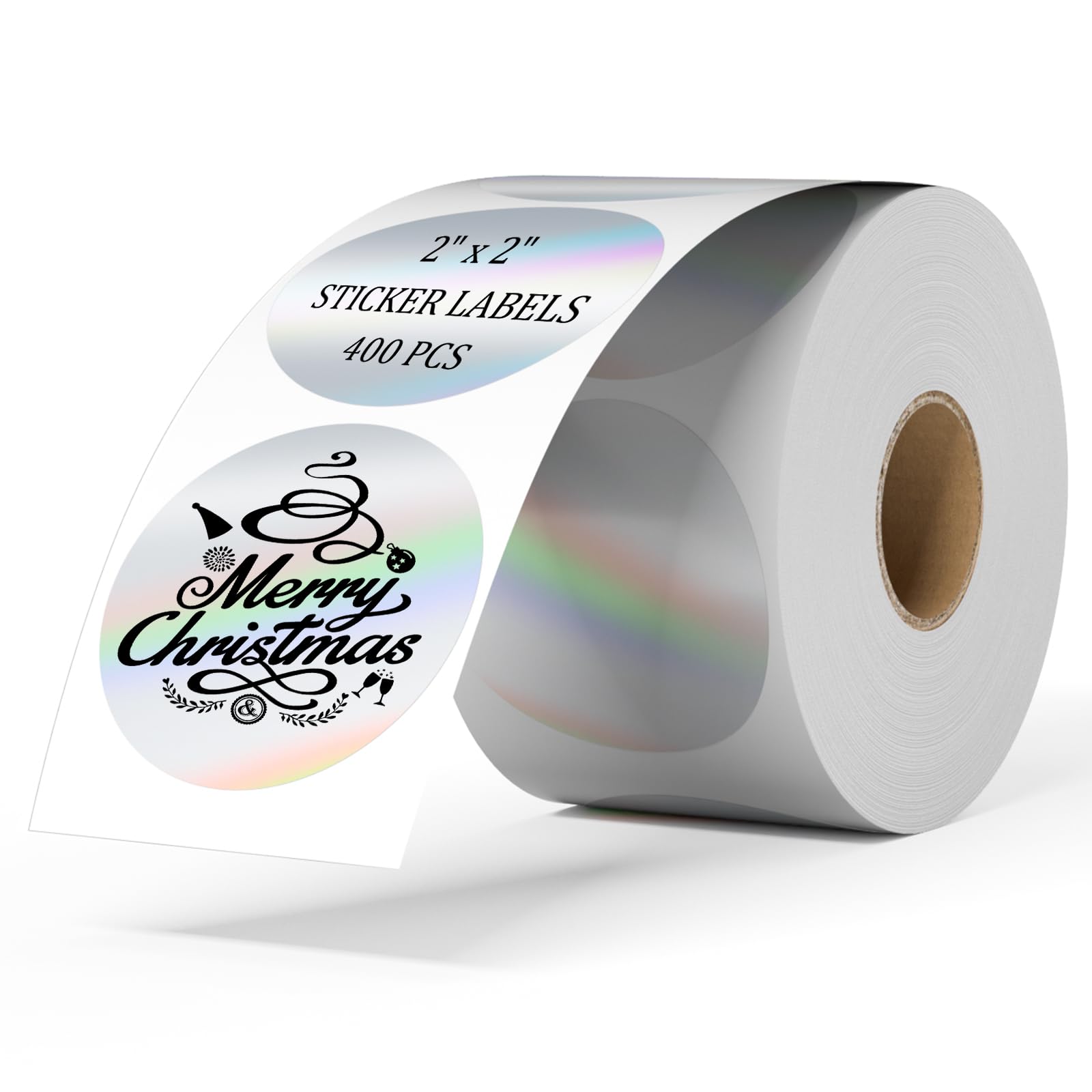 Bestiker 2 Inch Circle Holographic Thermal Sticker Labels Silver, 400Pcs Printable Round Thermal Printer Stickers, Waterproof Se