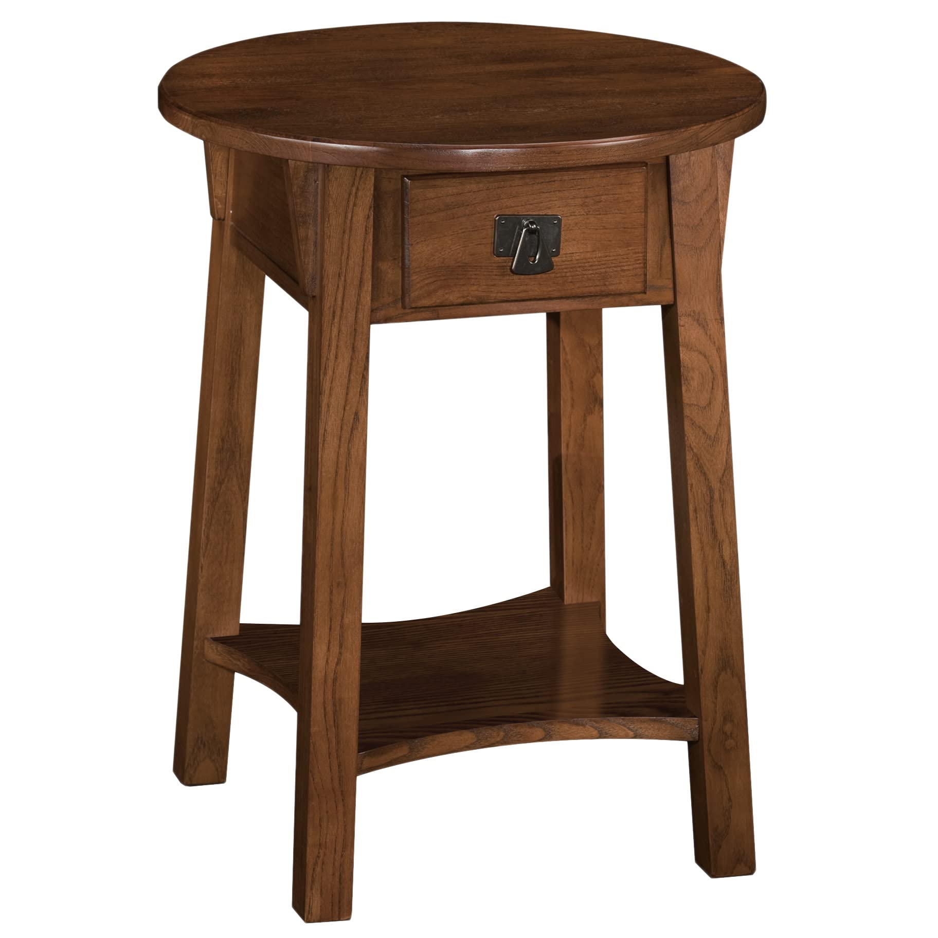 Leick Home 9056-RS Mission Round End Table with Drawer, Made with Solid Wood, Side Table for Living Room, Bedroom, and Office, R