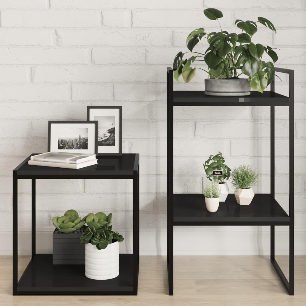 vidaXL High-Gloss Black Bookshelf Boards 8-Piece Set, 15.7x15.7x0.6, Engineered Wood, Easy-Clean, Perfect for Additional Storage