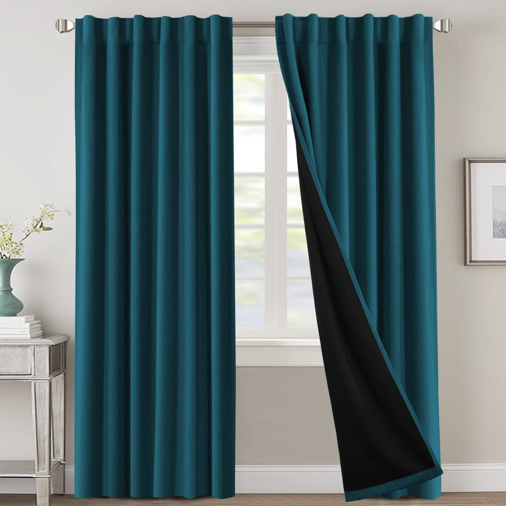 H.VERSAILTEX 100% Blackout Curtains for Bedroom with Black Liner Full Room Darkening Curtains 84 Inches Long Thermal Insulated B