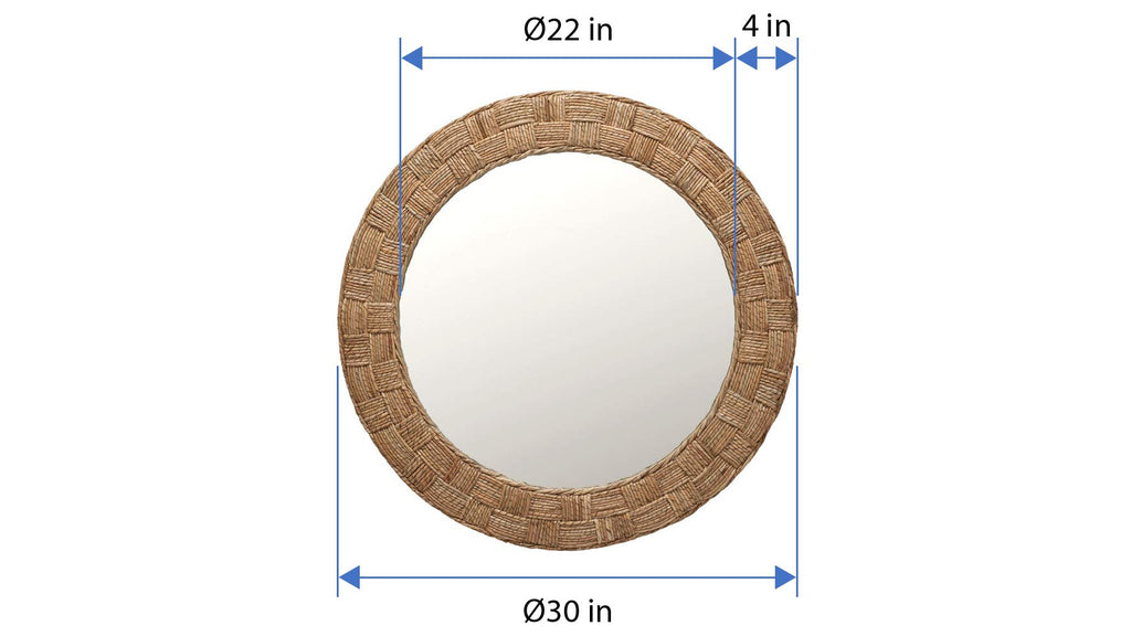 Kouboo Round Rope Wall Mirror, Chequered, Beige/Natural