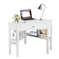 Silkydry Corner Computer Desk, Space-Saving Corner Table With Drawer & Shelves, Home Office 90° Triangle Corner Workstation, Modern Makeup Vanity Table, Small Corner Desk For Small Spaces (White)