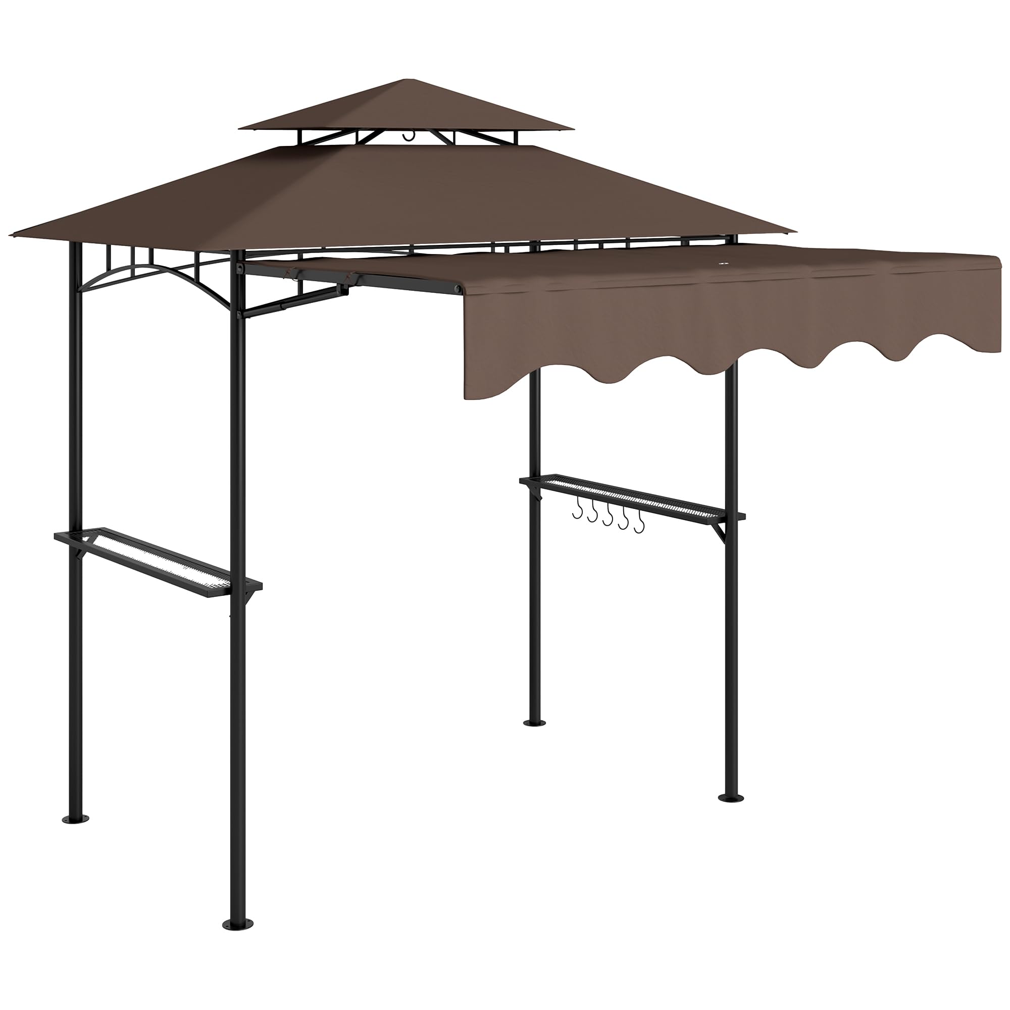 Outsunny 8' X 5' Grill Gazebo, Double Tiered Outdoor Bbq Gazebo With Side Awning, 2 Side Shelves And 6 Hooks For Patio, Deck, Ya