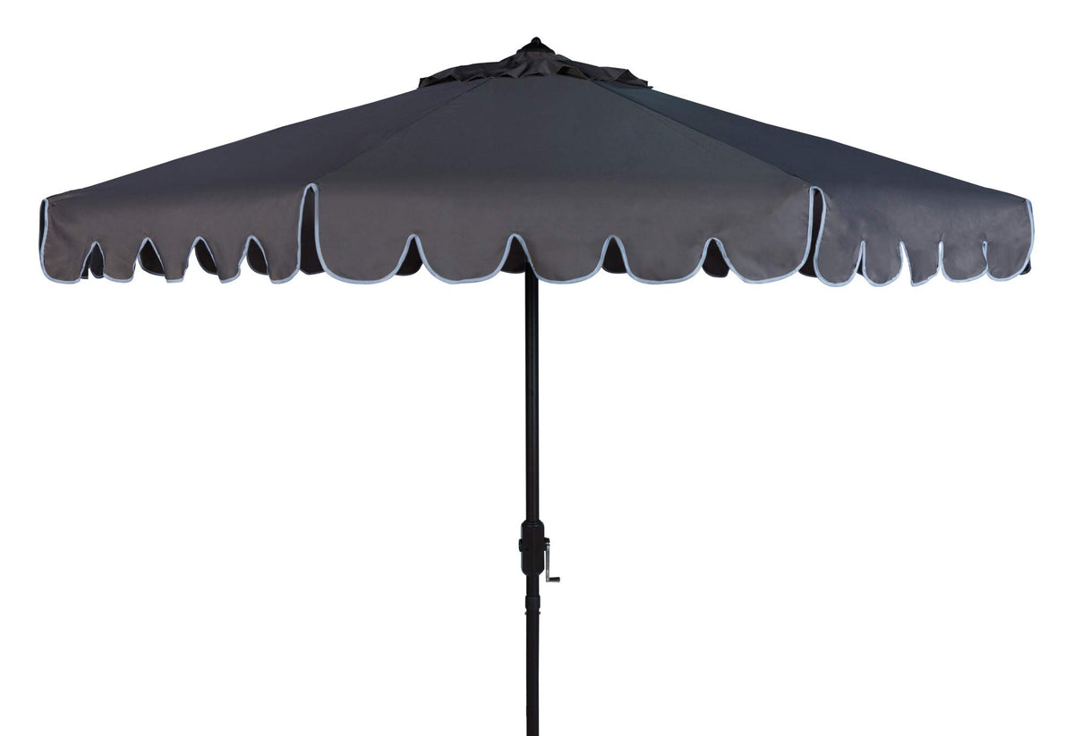 Safavieh Pat8010B Collection Venice Grey Single Scallop 9Ft Crank Outdoor Push Button Tilt Umbrella, Taupe/White