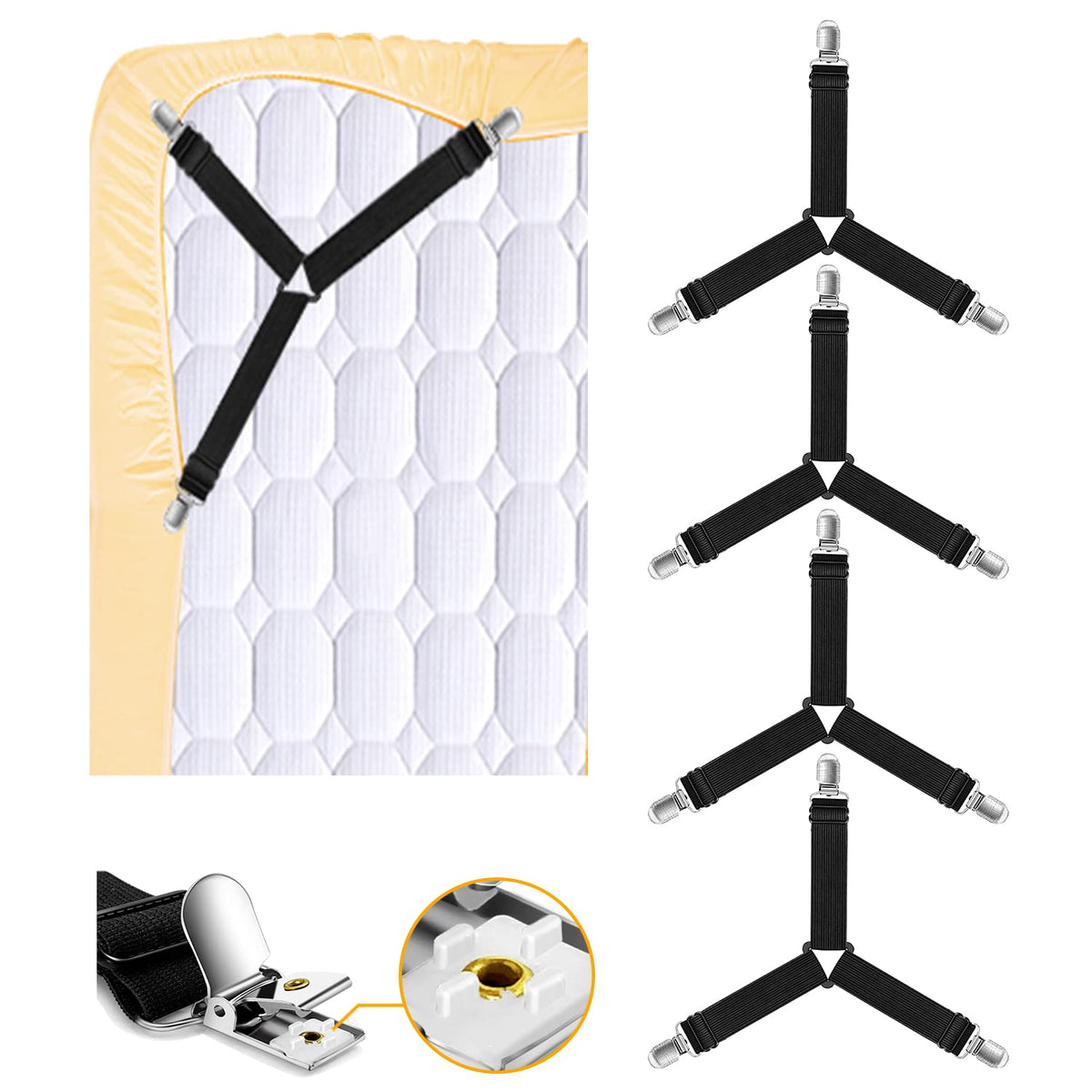 Kelofty Fitted Bed Sheet Clips Bed Sheet Straps Keep Sheets In Place, Sturdy Thickened Bands Bed Sheet Suspenders, Diagonal Stre