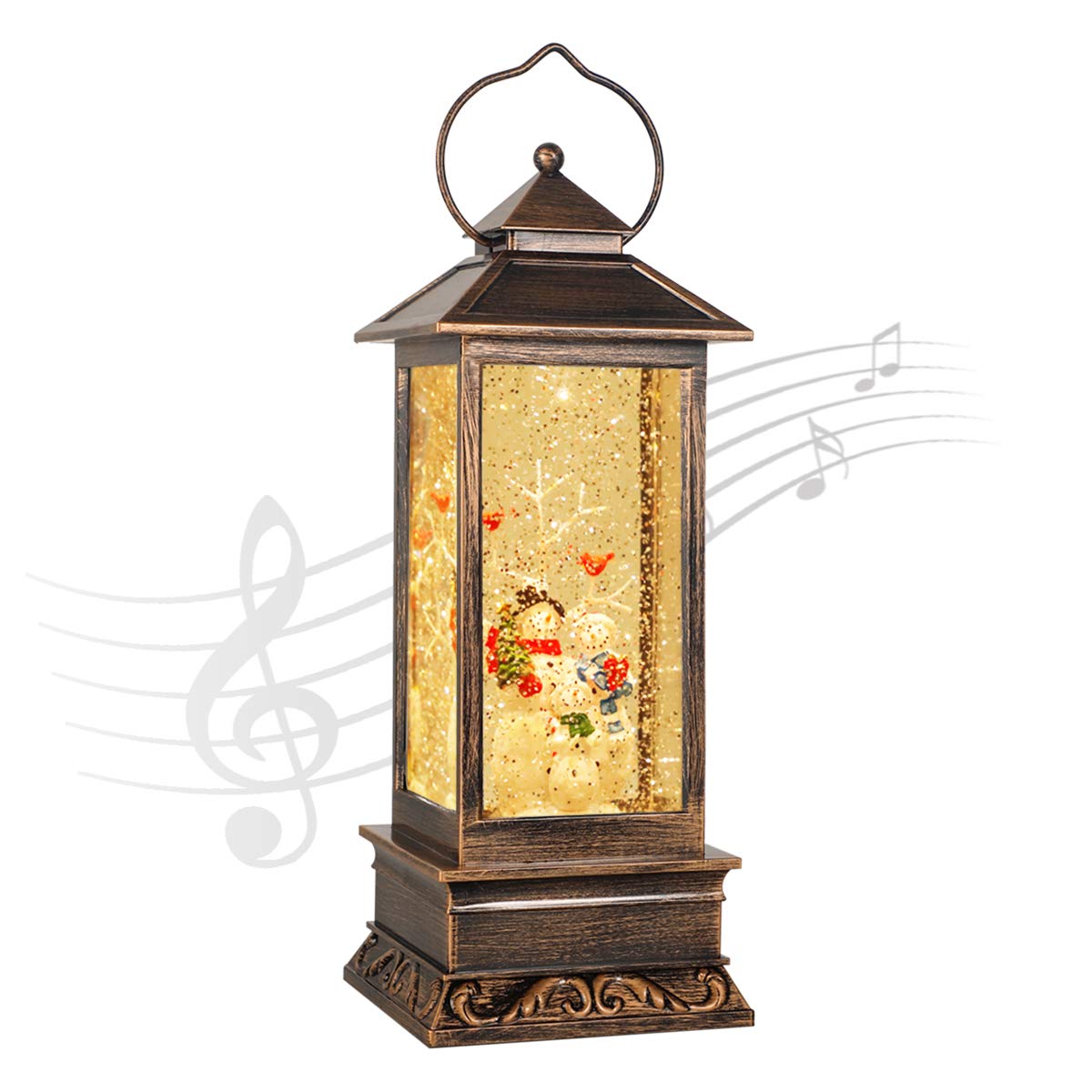 Christmas Snow Globe Lantern Christmas Decorations for Home, Snowman Family Music Water Lantern, USB and Battery Operated Singin