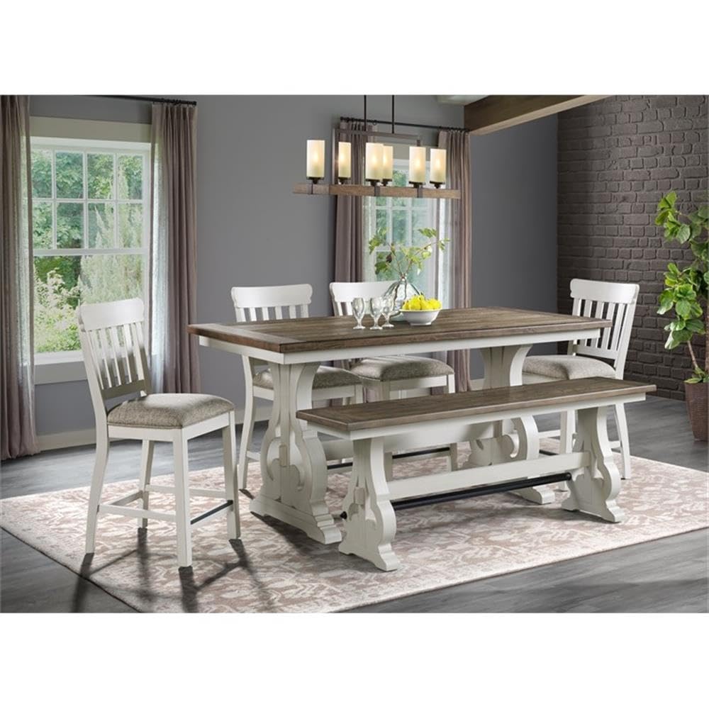 Intercon Drake Backless, Counter Height, Rustic White & French Oak Bench