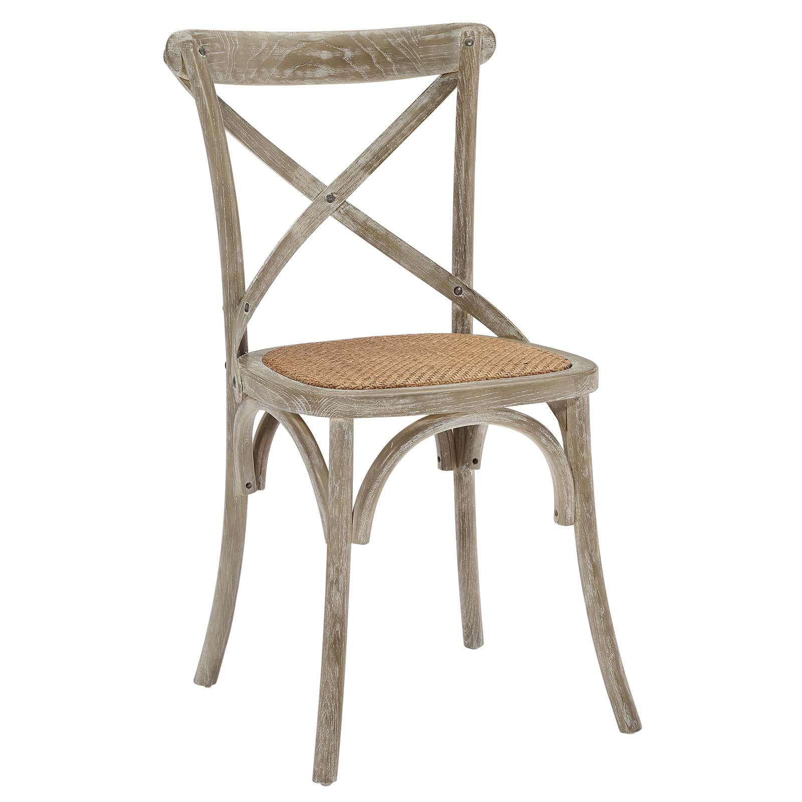 Modway Gear Rustic Modern Farmhouse Elm Wood Rattan Four Dining Chairs In Gray