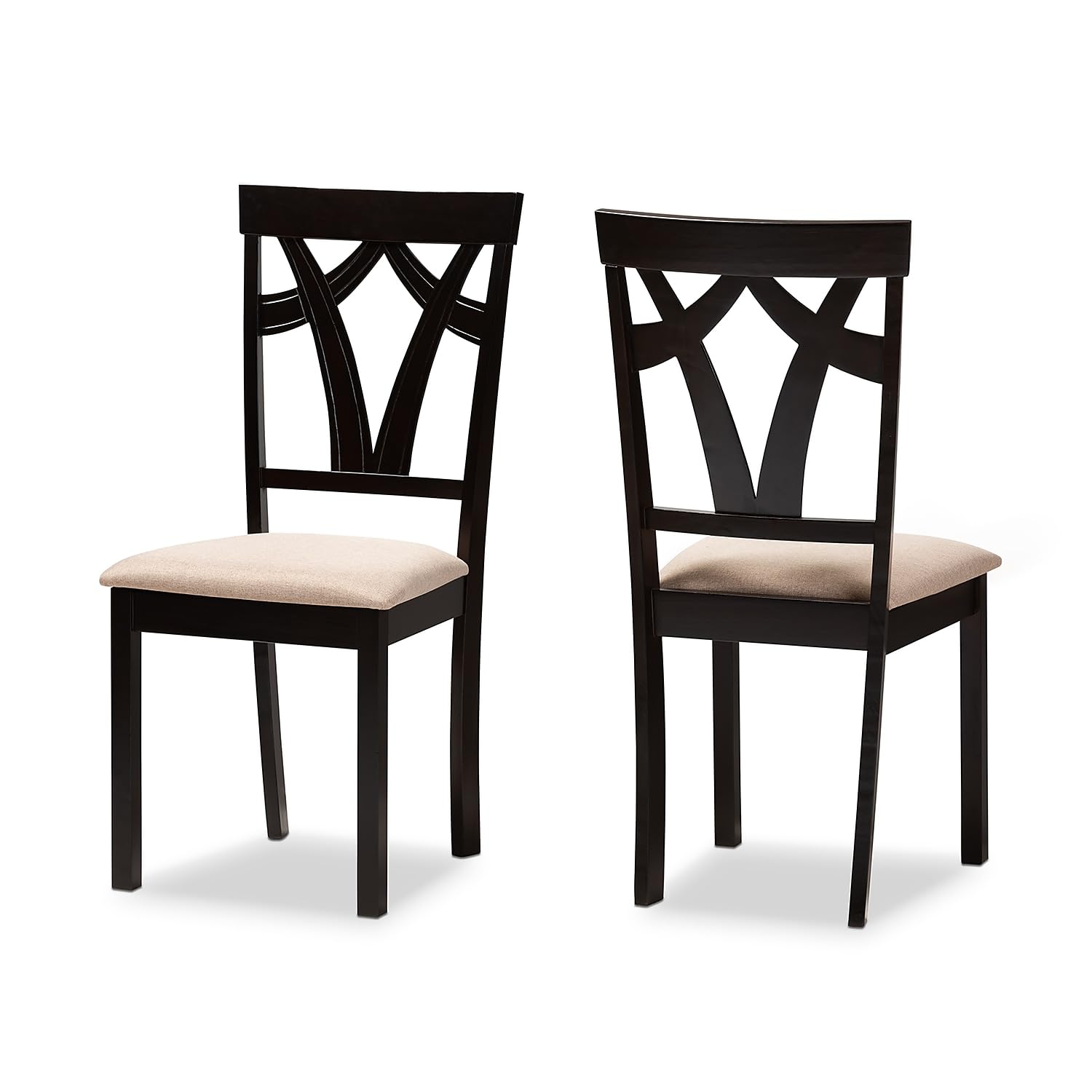 Baxton Studio Sylvia Contemporary Fabric Dining Chair, Sand and Espresso Brown, 2/Set (149-2PC-8961-HT)