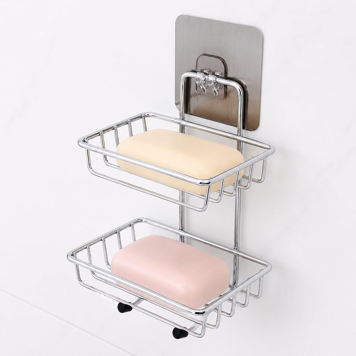 OLMARTT KITCHENWARE WallMounted Stainless Steel Soap Stand, SelfAdhesive Double Layer Soap Dish Holder & Storage Rack for Bath