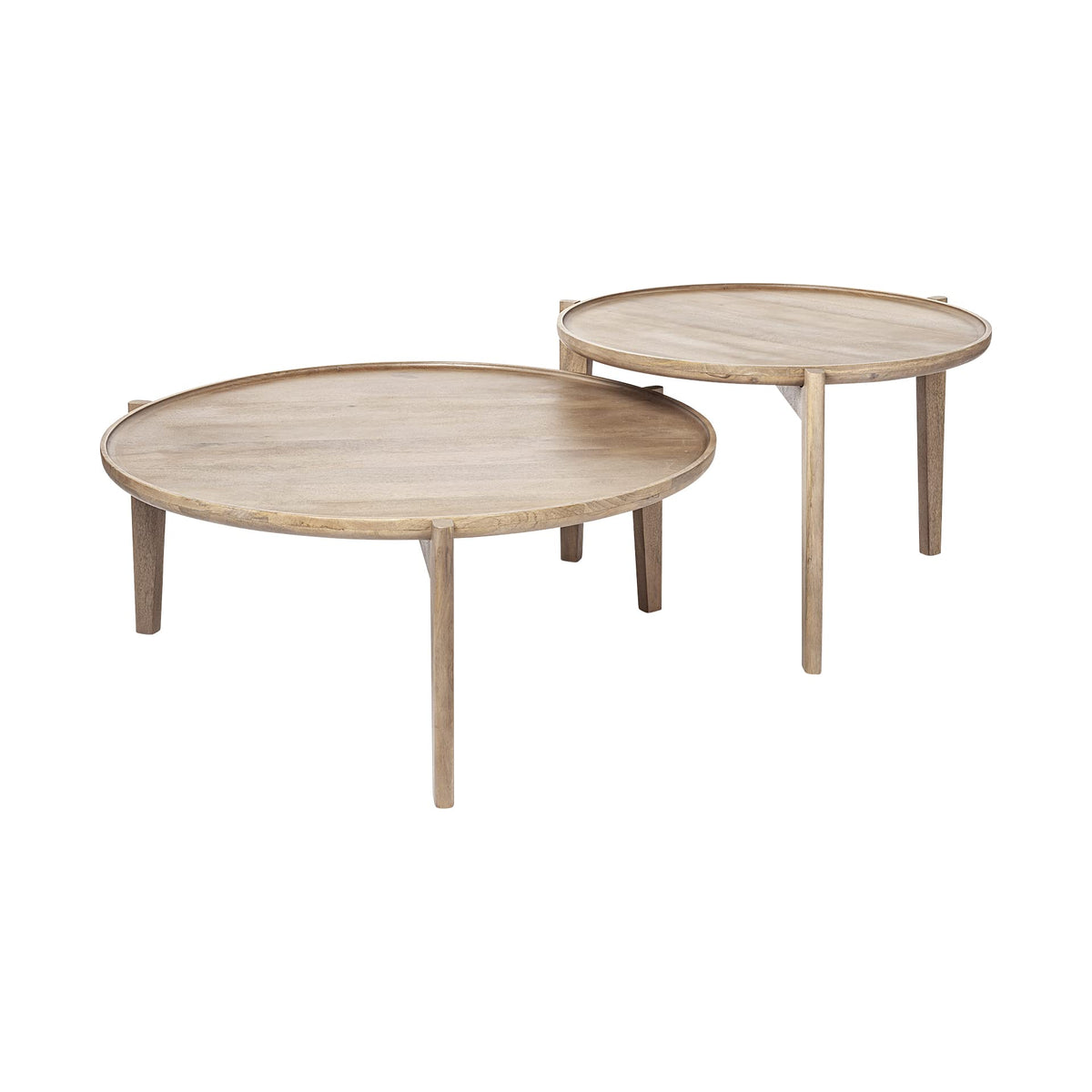 HomeRoots Brown S 2 39.5' & 31.25' Round Solid Wood Nesting Coffee Tables