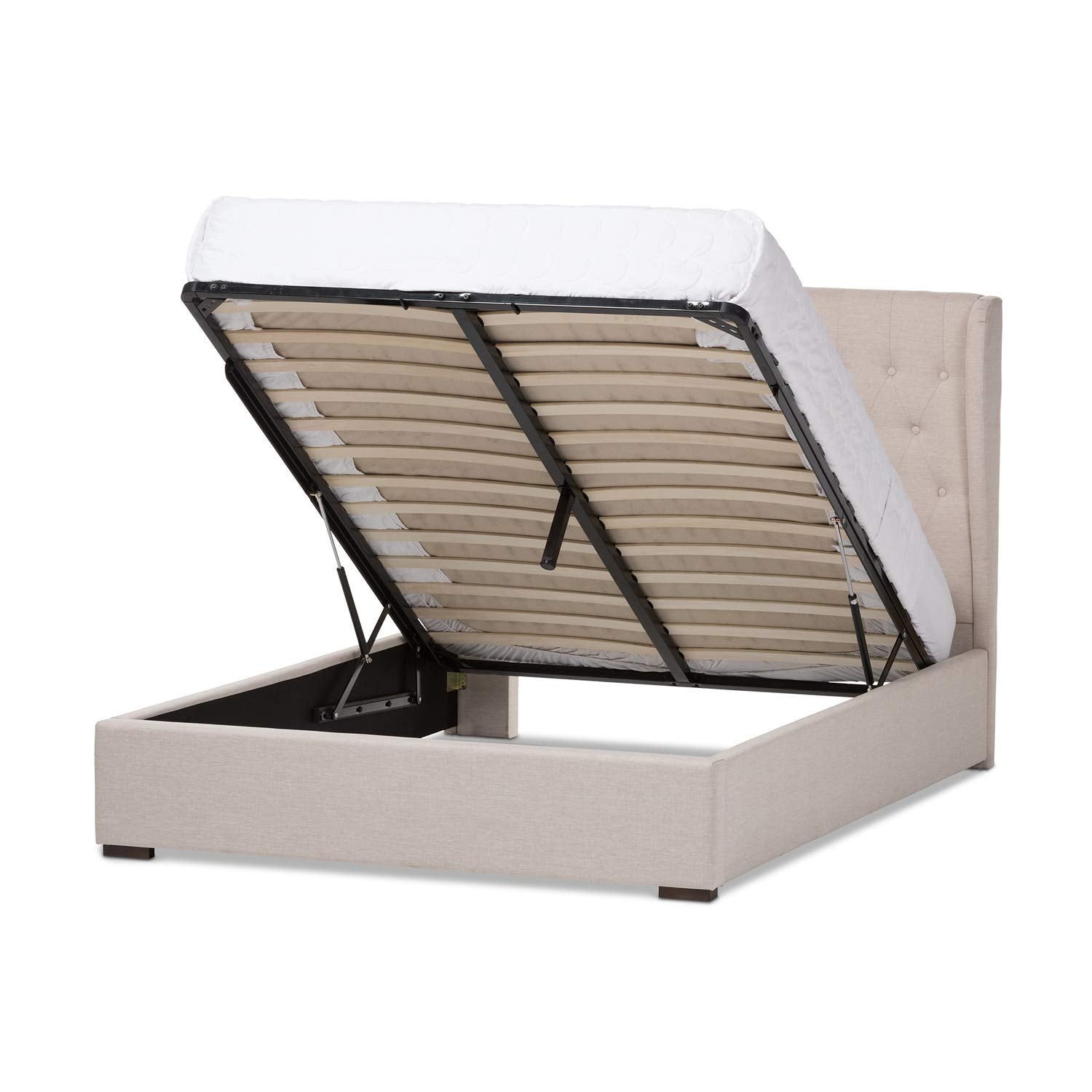 Baxton Studio Taylor Tufted Queen Storage Platform Bed in Beige