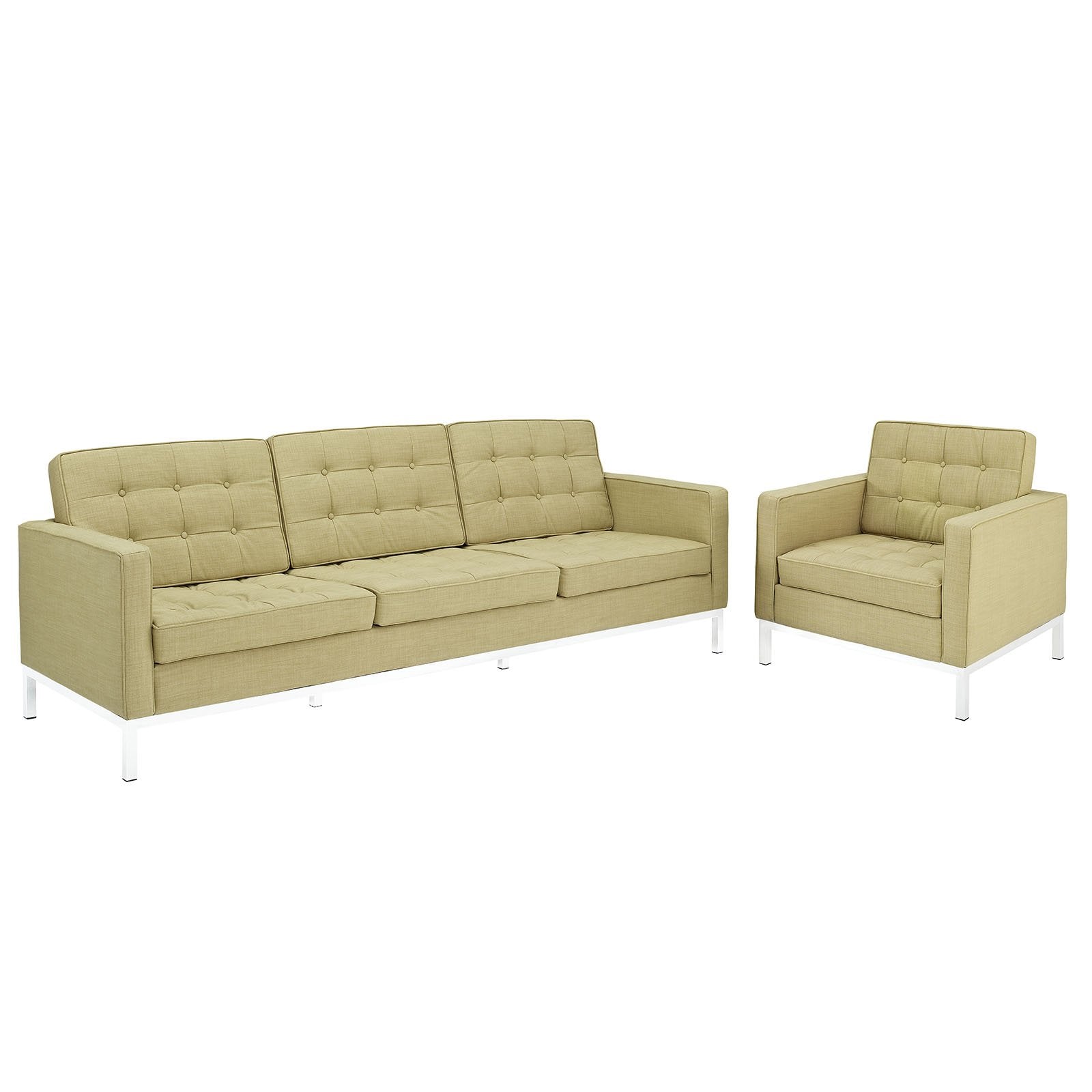 Modway Loft Armchair And Sofa, Green, Set Of 2