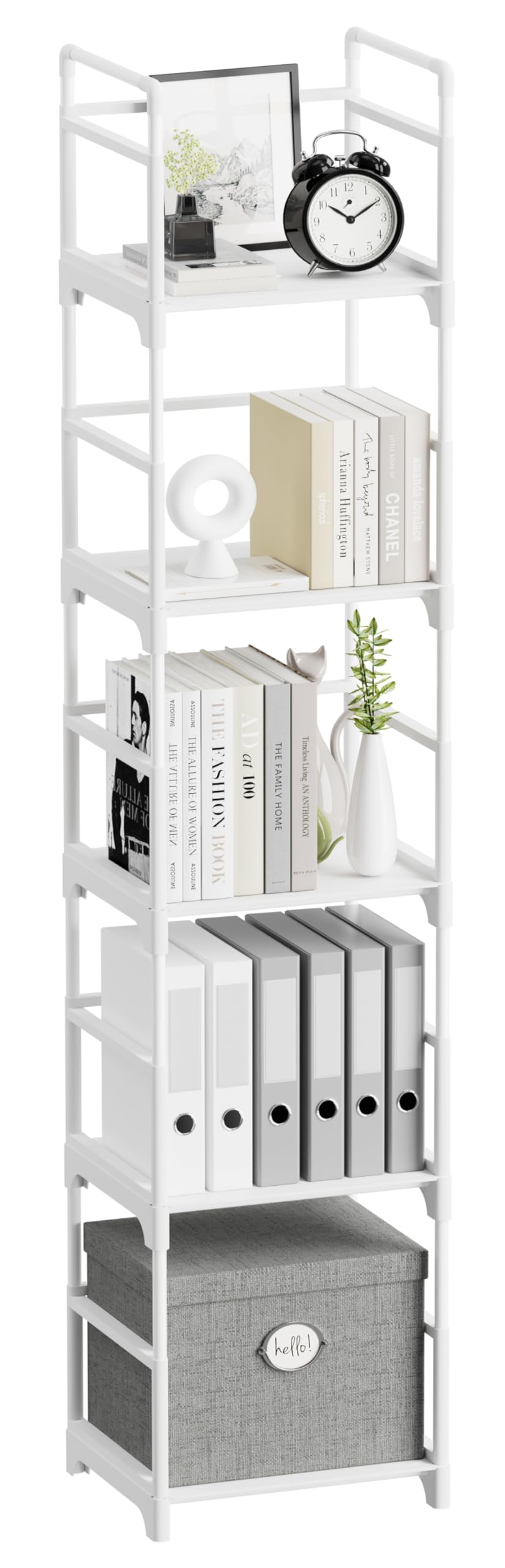 FIDUCIAL HOME 5 Tiers Narrow Bookshelf White Skinny Open Book Shelf