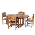 All Things Cedar TE70-20-R 5-Piece Teak Oval Extension Patio - Table & 4 Folding Chairs Dining Set for Outdoor & Indoor Events | Built in Hide-Away Butterfly Extension Leaf | Red Cushions