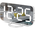 Digital Alarm Clock,7 LED Mirror Electronic Clocks,with 2 USB Charging Ports,Snooze Mode,Auto Adjust Brightness,Modern Desk Wall