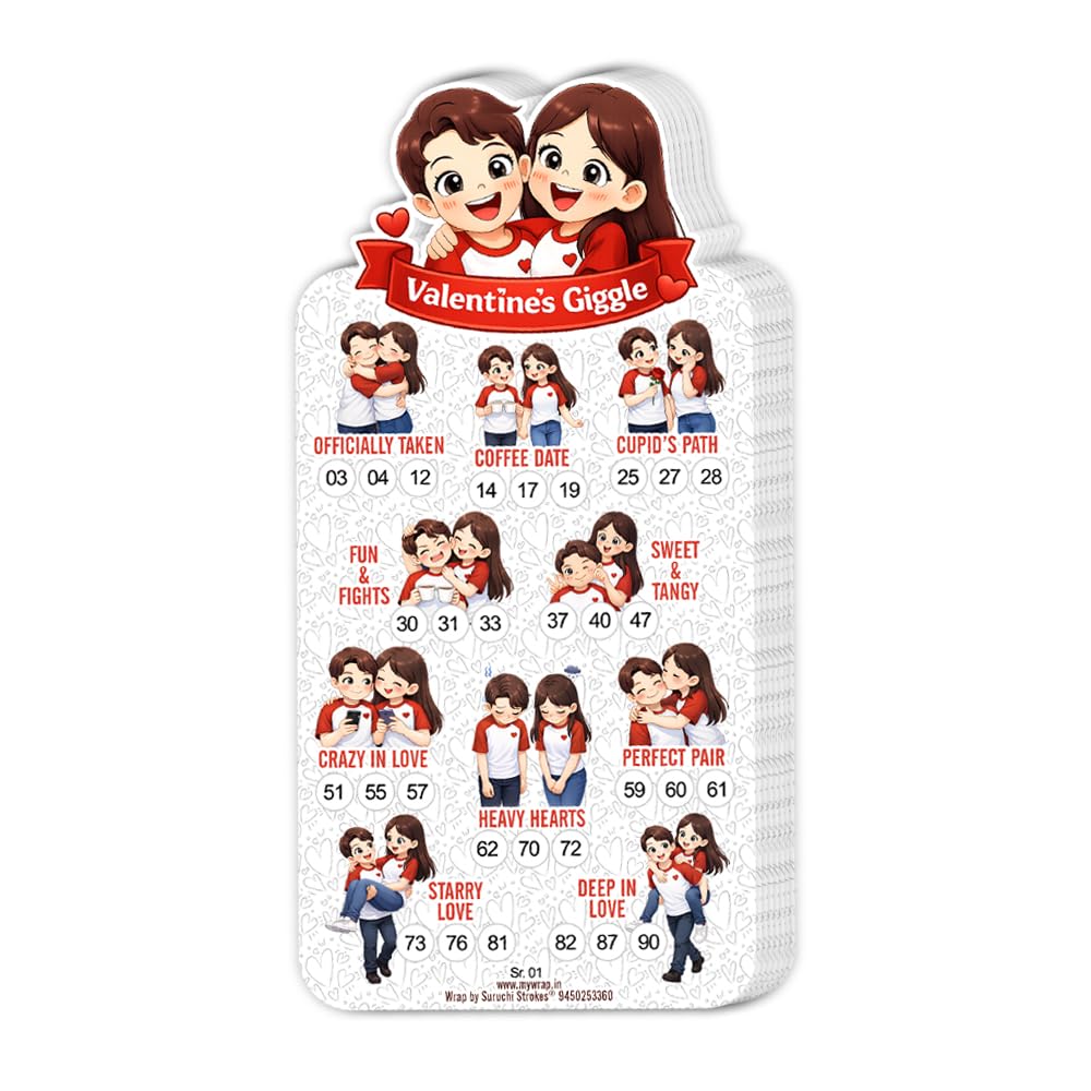 Suruchi Strokes Valentine Tambola Ticket | Love Romantic Giggle Theme for Couple Housie Game (20 Ticket)