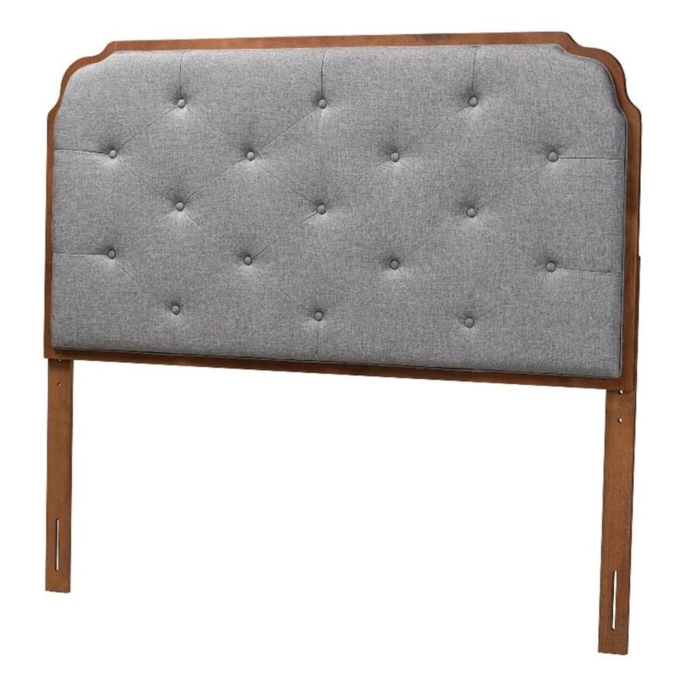 Baxton Studio Shanti Classic and Traditional Grey Fabric and Walnut Brown Finished Wood Queen Size Headboard