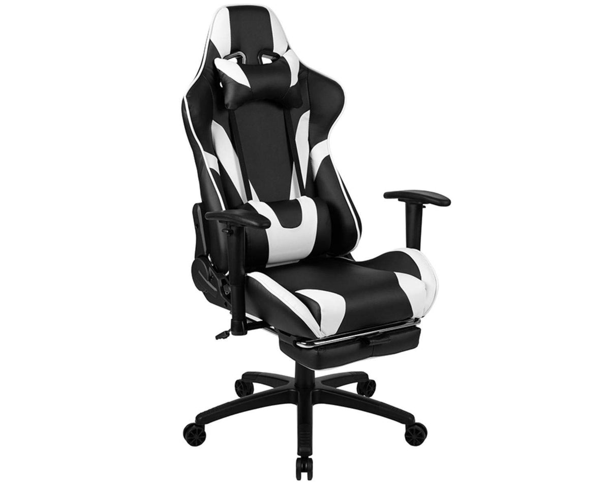 Flash Furniture X30 Gaming Chair Racing Office Ergonomic Computer Chair With Fully Reclining Back And Slide-Out Footrest In Black Leathersoft