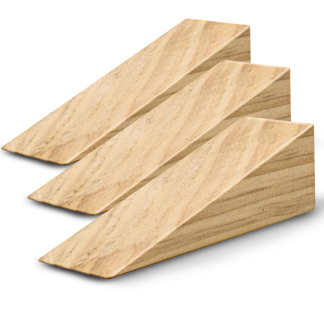 Wooden Door Stoppers - Handmade Acacia Wood Door Wedge - Home Security Door Jammer For Bottom Of Door - Suitable For All Floor T