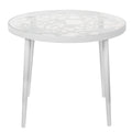 LeisureMod White End Table with Glass Top and Aluminum Base for Indoor & Outdoor Use
