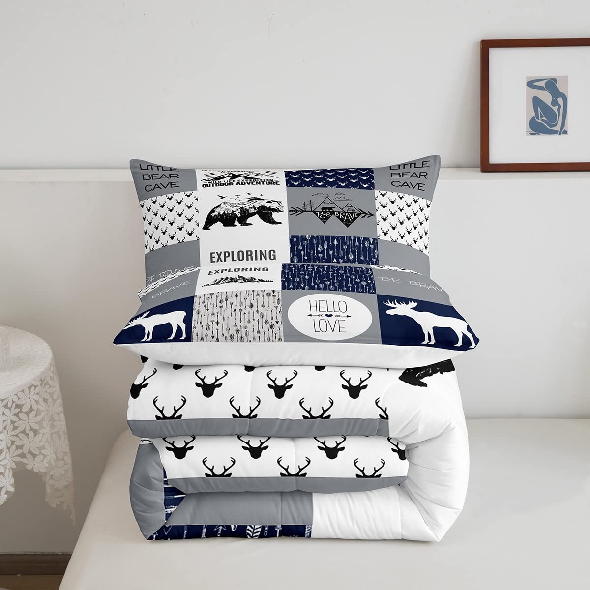 Bear Deer Comforter Set Hunting Camping Bedding Set For Kids Boys Girls Deer Antler Comforter Rustic Cabin Plaid Duvet Set 1 Com