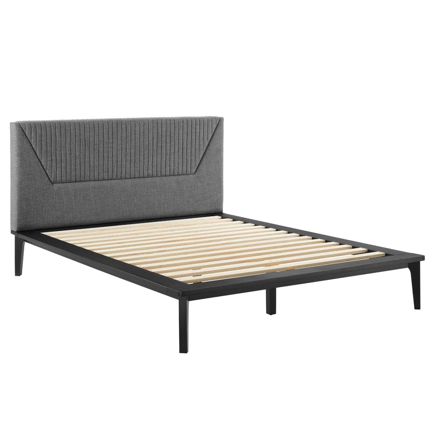 Modway Dakota Upholstered Polyester Fabric Queen Platform Bed in Black/Gray