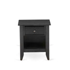 East West Furniture KD18Q-1GA06 2 Piece Queen Bedroom Set - 1 Queen Frame Brown Linen Fabric Padded and Button Tufted Headboard with 1 Night Stand - Wire Brushed Black Finish Nightstand