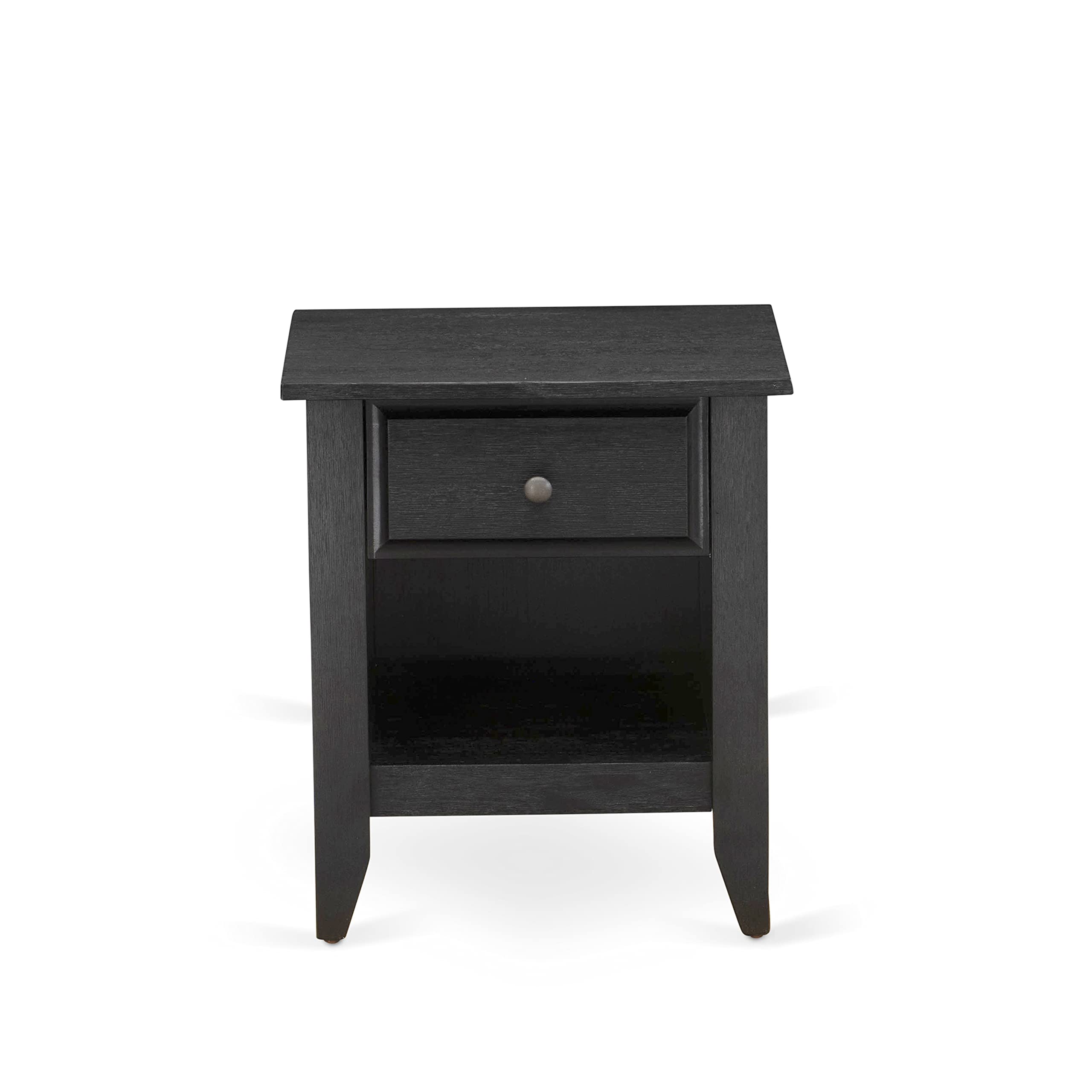 East West Furniture KD18Q-1GA06 2 Piece Queen Bedroom Set - 1 Queen Frame Brown Linen Fabric Padded and Button Tufted Headboard with 1 Night Stand - Wire Brushed Black Finish Nightstand