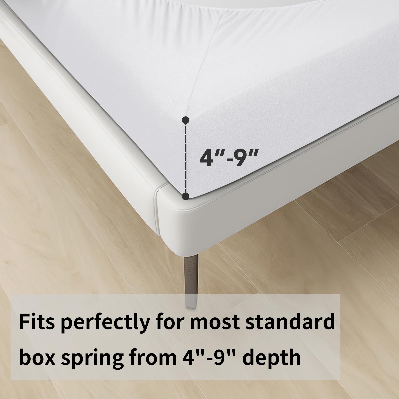 Easy-Going Box Spring Cover Queen Size, 4 Way Stretch Smooth And Elastic Wrap Around Band 4 Sides Bed Skirt, White