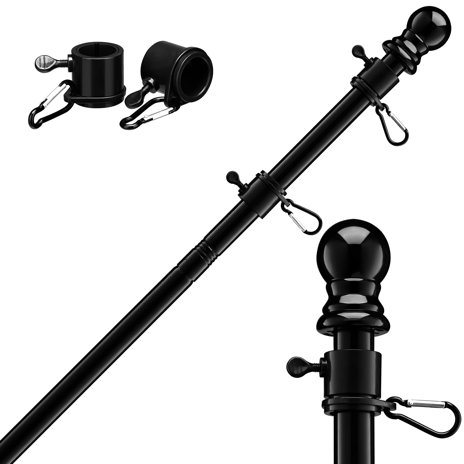 Fly Hawk Flag Poles For Outside House - Black 6Ft Tangle Flagpole Kit For American Flag - 3X5/4X6 Flags Heavy Garden Flagpole-Pr