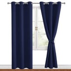 Hiasan Blackout Curtains For Bedroom, 38 X 84 Inches Long - Thermal Insulated & Light Blocking Window Curtains For Living Room, 2 Drape Panels Sewn With Tiebacks, Navy Blue