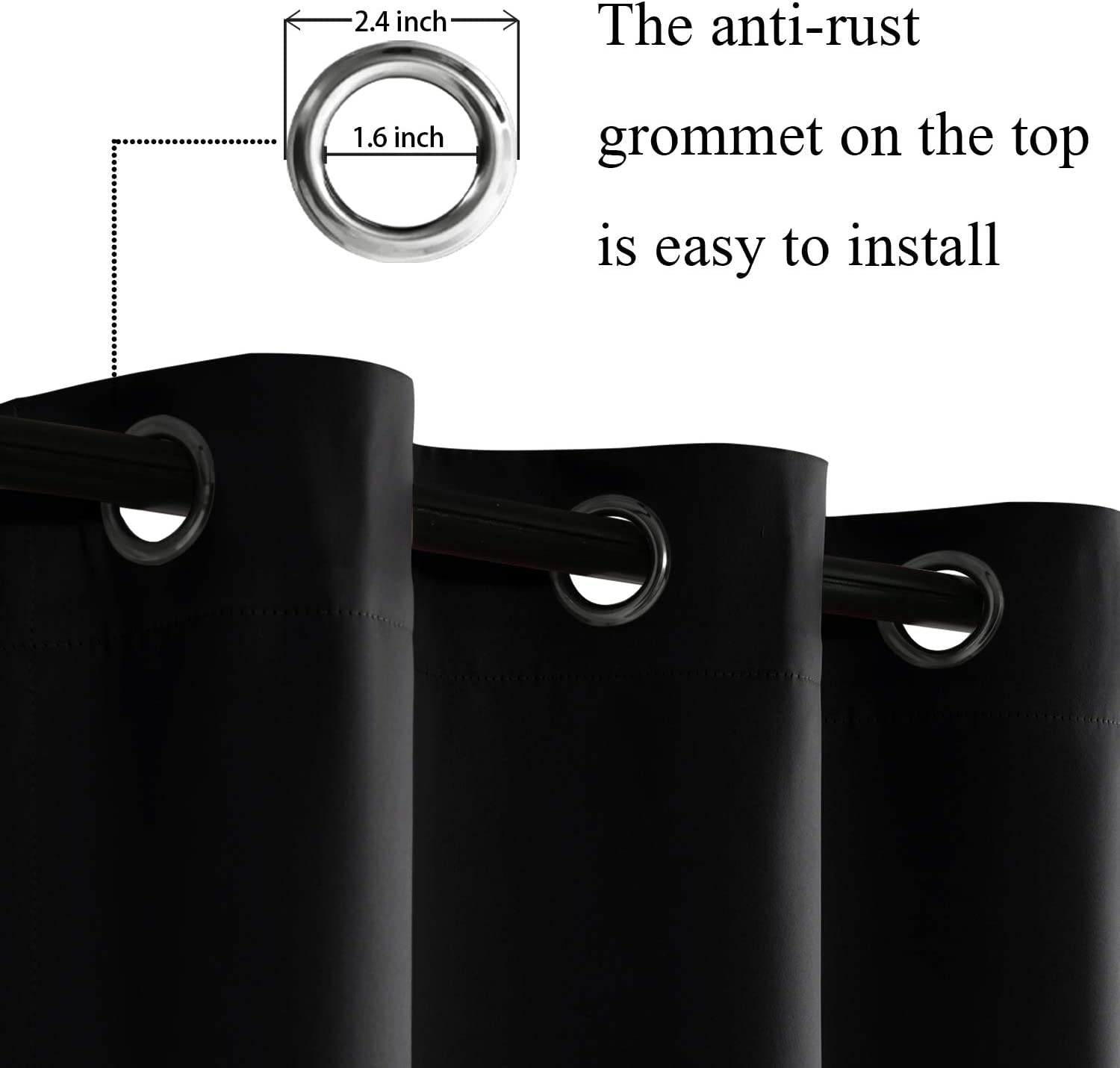 Jiuzhen Black Blackout Curtains With Tiebacks - Thermal Insulated, Light Blocking And Noise Reducing Grommet Curtains For Bedroom And Living Room, Set Of 2 Window Curtain Panels, 70 X 63 Inch Length