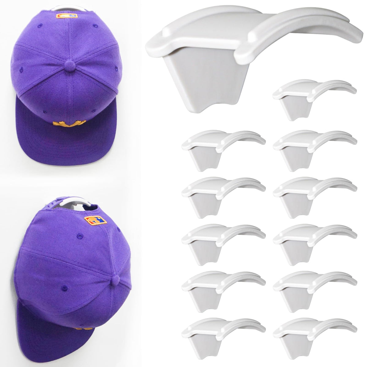 ETOWIFA 12 Pack Hat Organizer Rack for Baseball Caps, Adhesive Hat Holder Floating Display for Wall, Over the Door and Closet, N