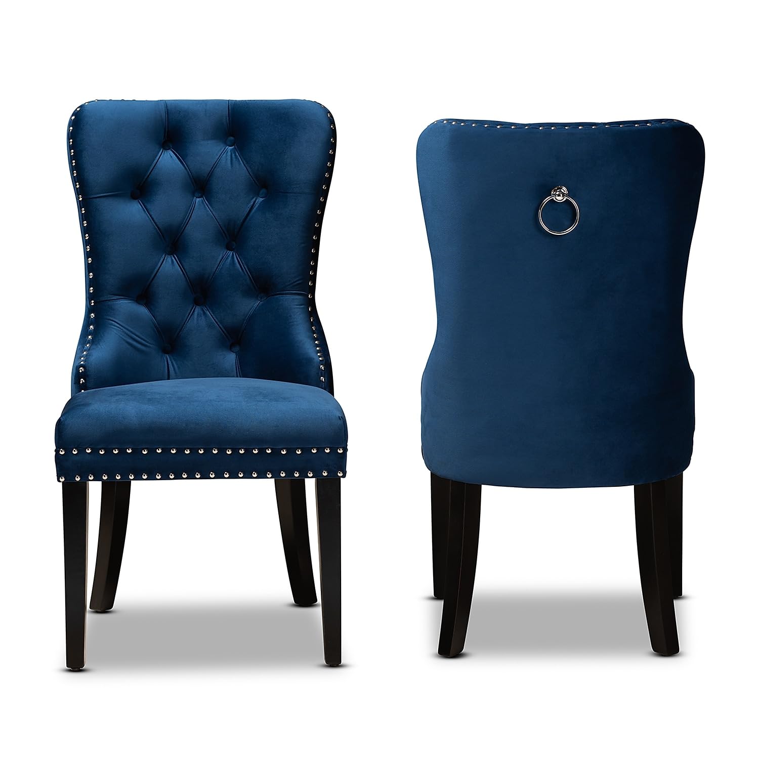 Baxton Studio Remy Transitional Fabric Dining Chair, Navy Blue And Espresso, 2/Set (162-2Pc-10461Ht)