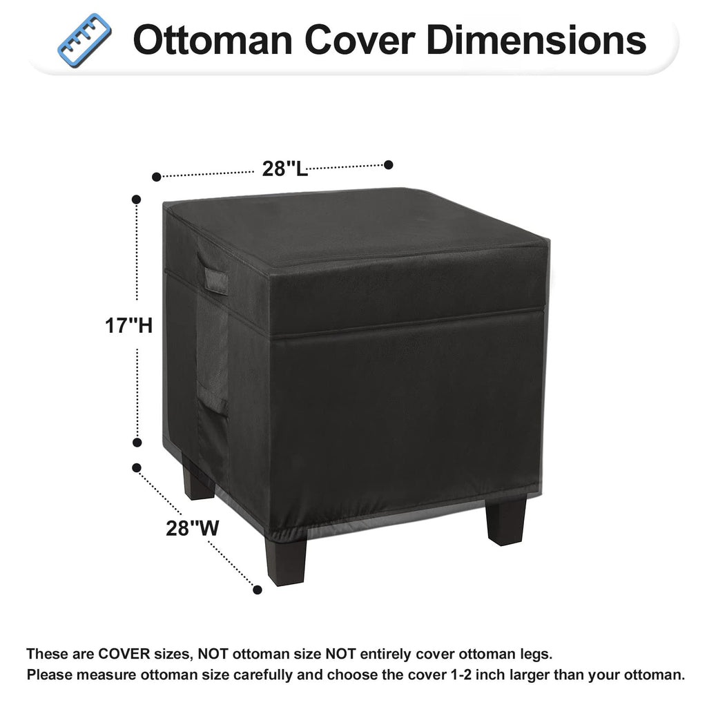 Outdoorlines Outdoor Waterproof Patio Ottoman Covers - Square Uv-Proof Patio Side Table Cover Windproof Heavy-Duty Furniture Covering Protector 28L X 28W X 17H Inch, Black