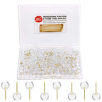 Yalis Push Pins 1/3 Inch Gold Map Tacks 100-Count Large Size Pins Golden Steel Point And Transparent Plastic Round Head (Gold)