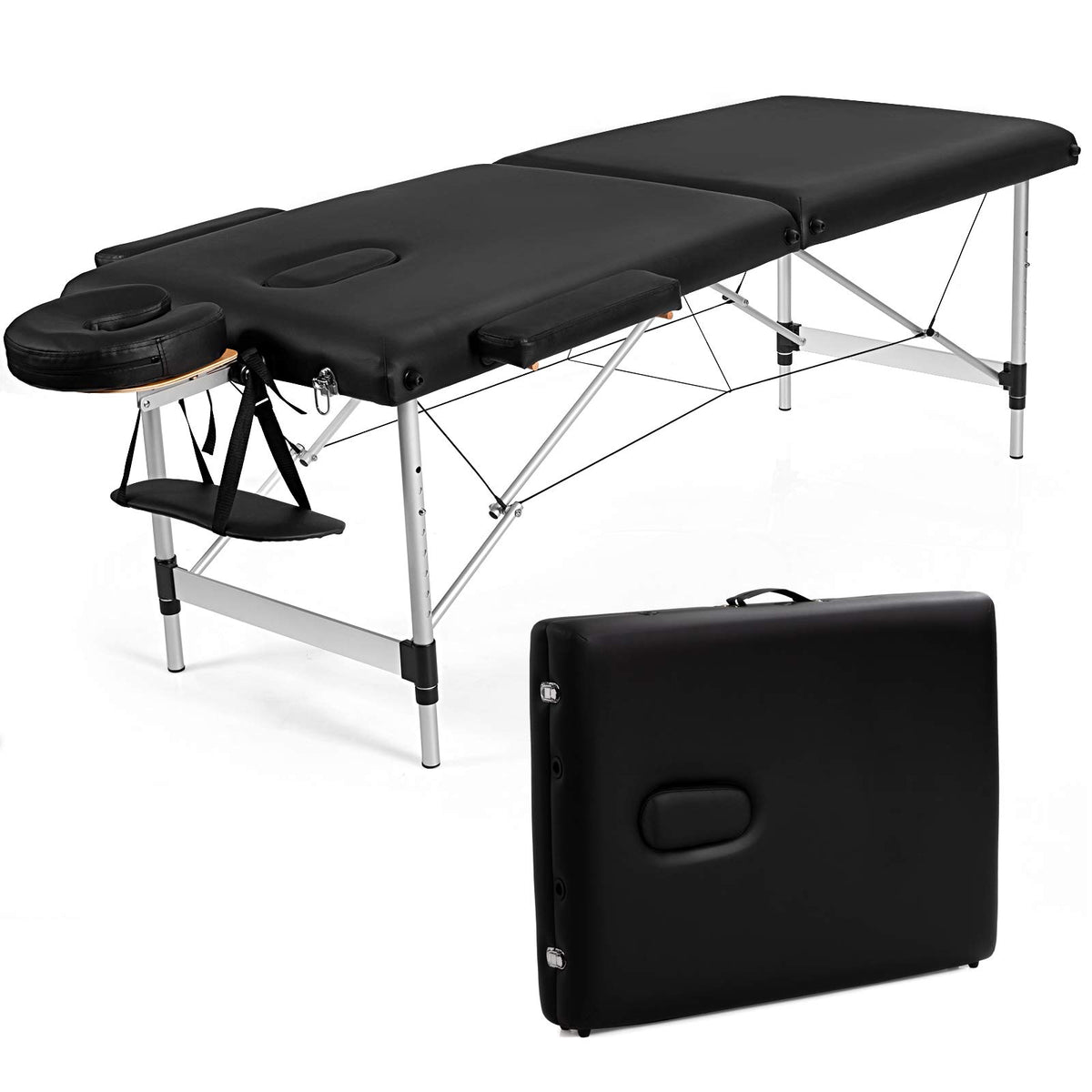 Giantex Portable Massage Table 84inch, Folding Lash Bed Aluminium Frame, Height Adjustable, 2 Fold Professional Facial Salon Tat