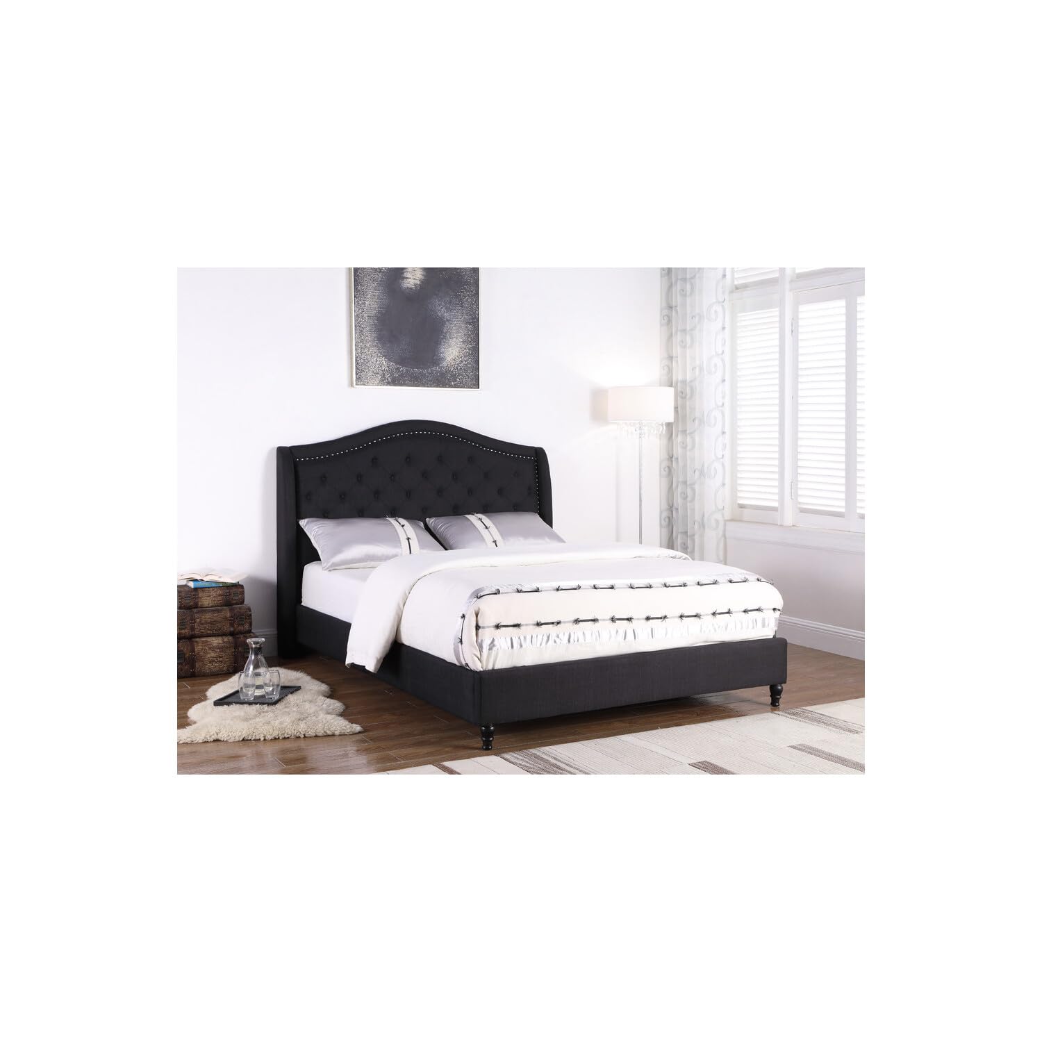 Best Master Furniture Sophie Upholstered Tufted Platform Bed, Black Queen