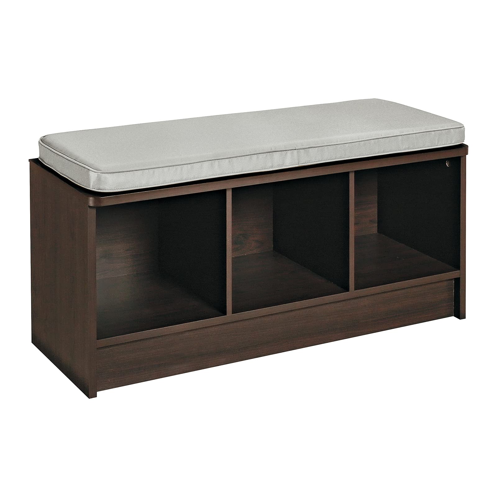 Closetmaid 1632 Cubeicals 3-Cube Storage Bench, Espresso With Gray Cushion