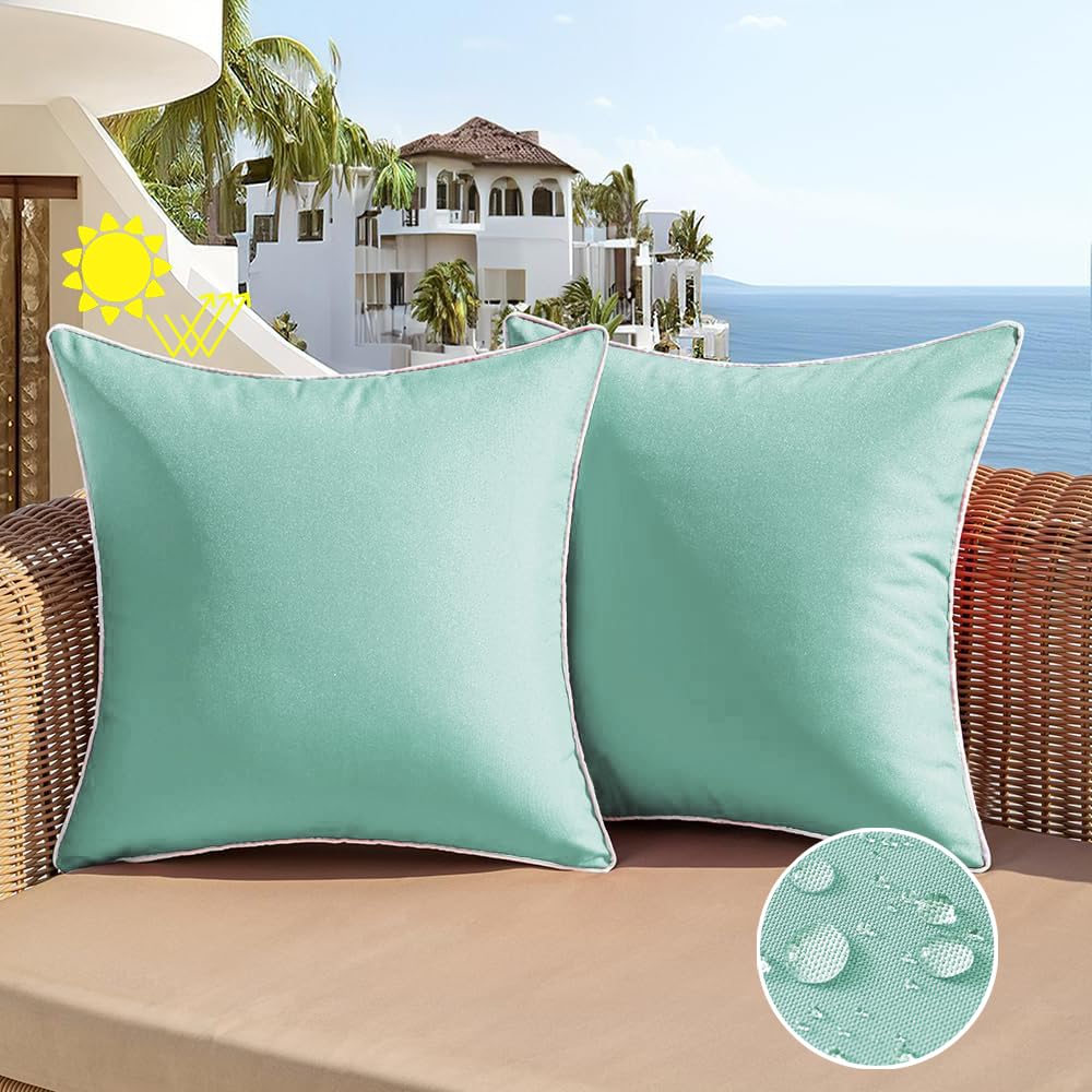 All Smiles Outdoor Waterproof Throw Pillow Covers 16X16 Set Of 2 Teal Decorative Patio Tent Bed Sofa Living Room Furniture Sunbr